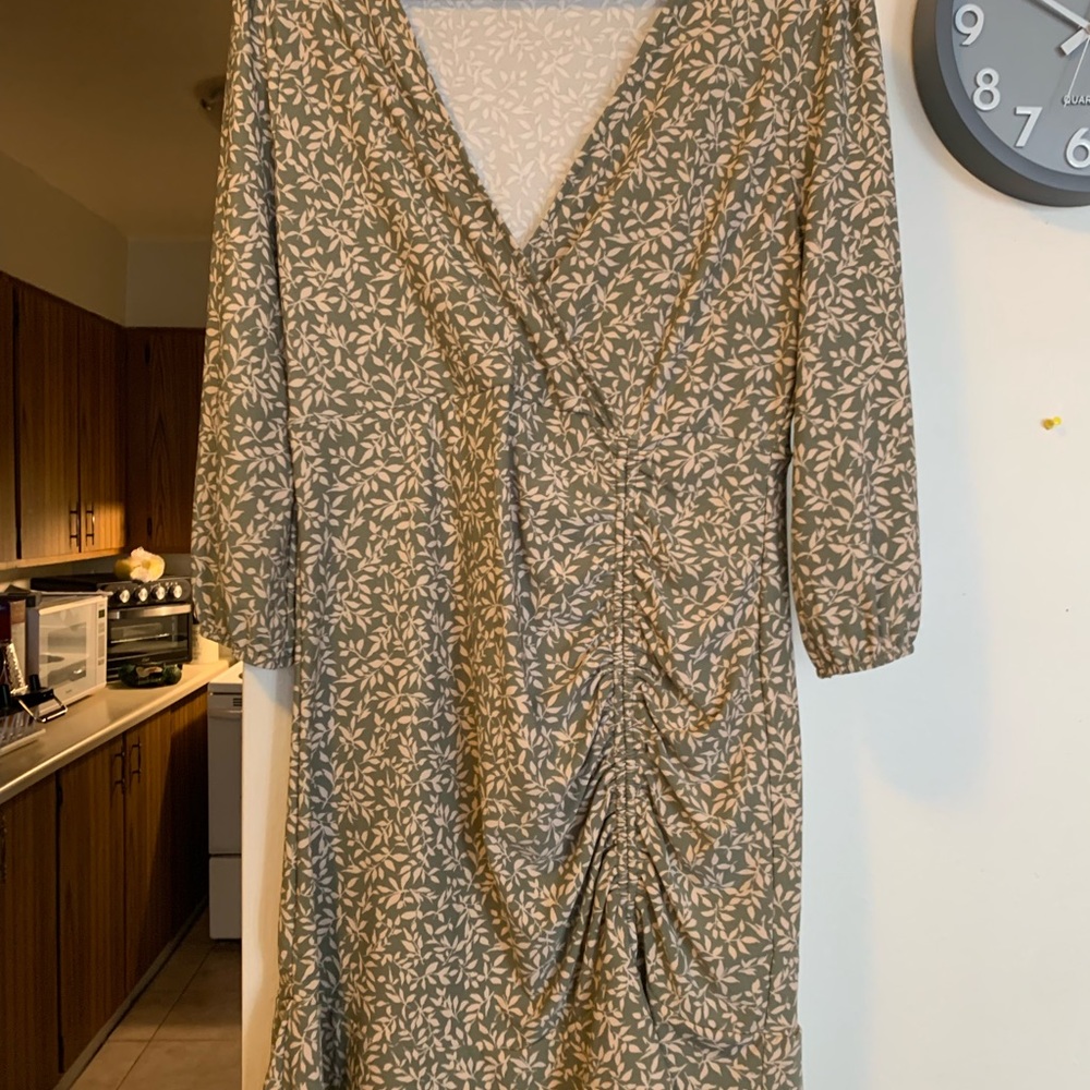 Khaki and off white midi (above knee) dress